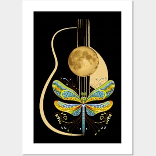 Acoustic Guitar Artistic Dragonfly Music Posters and Art